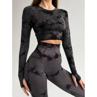 Топ з довгим рукавом і легінси мармуровий безшовний Push up комплект двійка Топ з довгим рукавом і легінси мармуровий безшовний Push up комплект двійка
