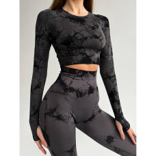 Топ з довгим рукавом і легінси мармуровий безшовний Push up комплект двійка Топ з довгим рукавом і легінси мармуровий безшовний Push up комплект двійка