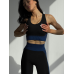 Комплект трійка з фактурної тканини легінси без пуш ап топ бра з чашками і кроп рашгард на змійці Синій з чорним
