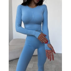 Безшовний комплект спортивний лосини з подвійним push up і топ лонгслів без чашок блакитний Rise