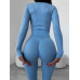 Безшовний комплект спортивний лосини з подвійним push up і топ лонгслів без чашок блакитний Rise