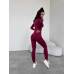 Безшовний комплект спортивний лосини з подвійним push up і топ лонгслів без чашок бордовий Rise