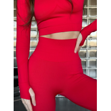 Безшовний комплект спортивний лосини з подвійним push up і топ лонгслів без чашок червоний Rise Безшовний комплект спортивний лосини з подвійним push up і топ лонгслів без чашок червоний Rise