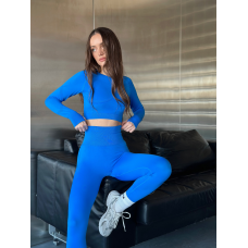 Безшовний комплект спортивний лосини з подвійним push up і топ лонгслів без чашок синій Rise Безшовний комплект спортивний лосини з подвійним push up і топ лонгслів без чашок синій Rise