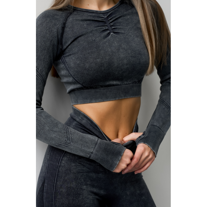 Безшовний Push up комплект двійка топ рашгард і легінси Tie Dye синьо чорний Безшовний Push up комплект двійка топ рашгард і легінси Tie Dye синьо чорний