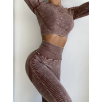 Безшовний Push up комплект двійка топ рашгард і легінси Tie Dye коричневий Безшовний Push up комплект двійка топ рашгард і легінси Tie Dye коричневий