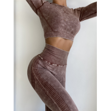 Безшовний Push up комплект двійка топ рашгард і легінси Tie Dye коричневий