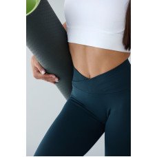Базові щільні лосини з V-поясом та Push up смарагдові