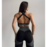 Спортивні лосини жіночі фактурні подвійний колір чорні з сірим