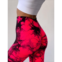 Спортивні легінси пушап жіночі мармурові димок червоні з чорним