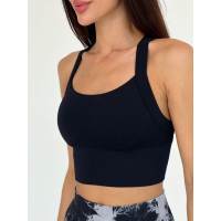 Спортивний кроп топ бюстгальтер на 4 металевих застібках чорний топ бра