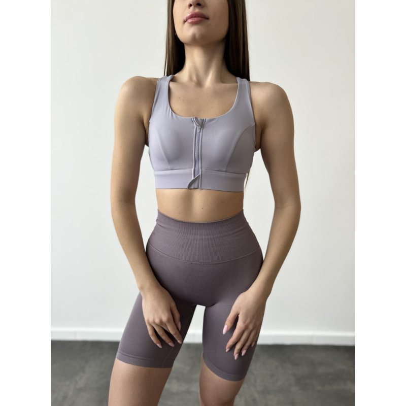 Спортивний базовий кроп топ на змійці спереду сіро-блакитний топ бра Спортивний базовий кроп топ на змійці спереду сіро-блакитний топ бра